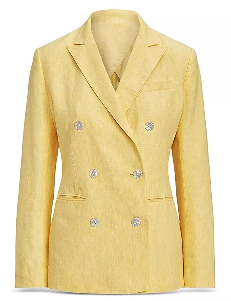 【EENK】送料/関税込 24FW ZEL Double-Breasted Blazer - Yellow Yaflonjaa Women's Linen Blazer Double Breasted Buttons Suit